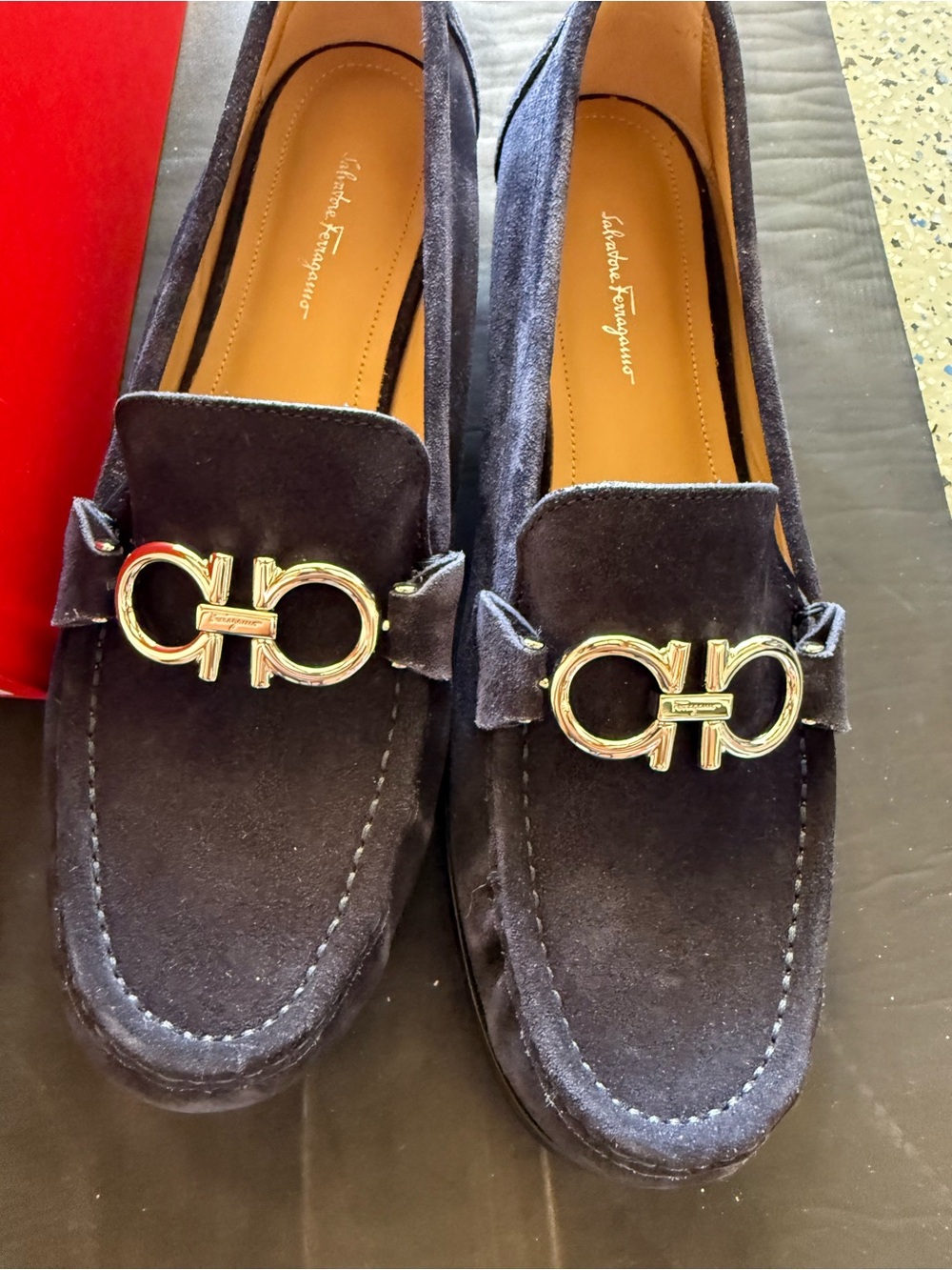 Salvatore Ferragamo blue suede loafers